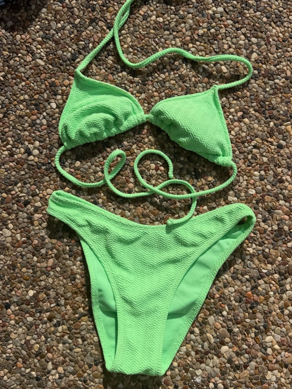 Neon Green Textured Triangle Bikini Set